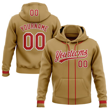 Custom Stitched Old Gold Red-White Baseball Pullover Sweatshirt Hoodie