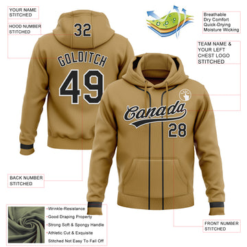 Custom Stitched Old Gold Black-White Baseball Pullover Sweatshirt Hoodie