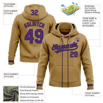 Custom Stitched Old Gold Purple-Black Baseball Pullover Sweatshirt Hoodie