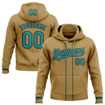 Custom Stitched Old Gold Teal-Black Baseball Pullover Sweatshirt Hoodie