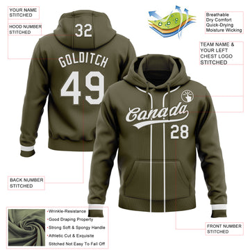 Custom Stitched Olive White-Olive Baseball Pullover Sweatshirt Hoodie