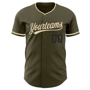 Custom Olive Cream-Black Authentic Salute To Service Baseball Jersey