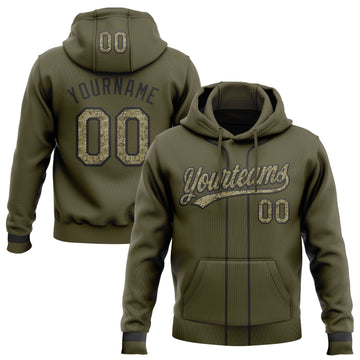 Custom Stitched Olive Camo-Black Baseball Pullover Sweatshirt Hoodie