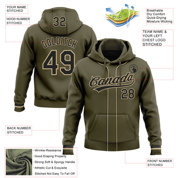 Custom Stitched Olive Black-Vegas Gold Baseball Pullover Sweatshirt Hoodie