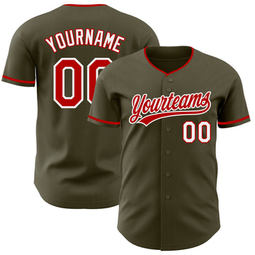 Custom Olive Red-White Authentic Baseball Jersey