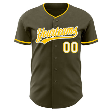 Custom Olive Yellow-White Authentic Baseball Jersey