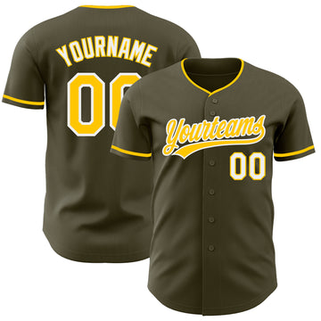 Custom Olive Yellow-White Authentic Baseball Jersey