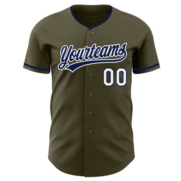 Custom Olive Navy-White Authentic Baseball Jersey