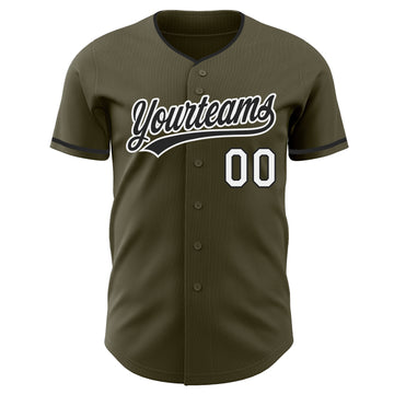 Custom Olive Black-White Authentic Baseball Jersey