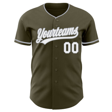 Custom Olive White-Gray Authentic Baseball Jersey