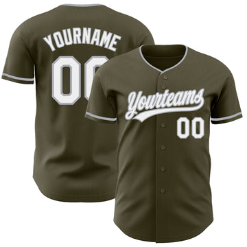 Custom Olive White-Gray Authentic Baseball Jersey