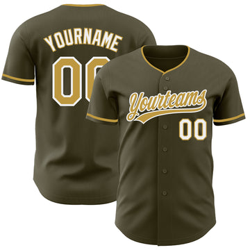 Custom Olive Old Gold-White Authentic Baseball Jersey
