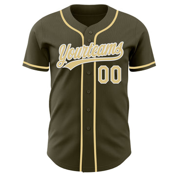 Custom Olive Vegas Gold-White Authentic Baseball Jersey