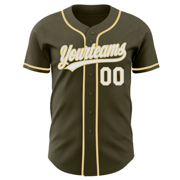 Custom Olive White-Vegas Gold Authentic Baseball Jersey