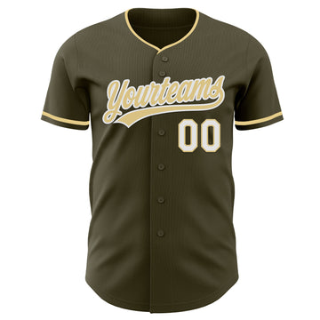 Custom Olive Vegas Gold-White Authentic Baseball Jersey