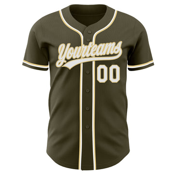 Custom Olive White-Vegas Gold Authentic Baseball Jersey