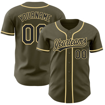 Custom Olive Black-Vegas Gold Authentic Baseball Jersey