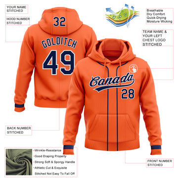 Custom Stitched Orange Navy-White Baseball Pullover Sweatshirt Hoodie