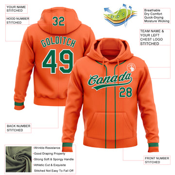 Custom Stitched Orange Kelly Green-White Baseball Pullover Sweatshirt Hoodie