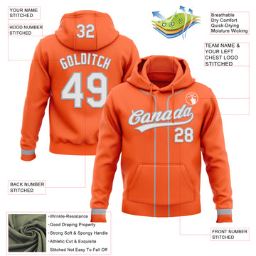 Custom Stitched Orange White-Gray Baseball Pullover Sweatshirt Hoodie