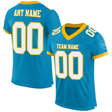 Custom Panther Blue White-Gold Mesh Authentic Football Jersey