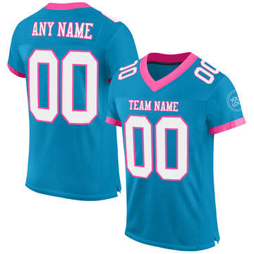 Custom Panther Blue White-Pink Mesh Authentic Football Jersey