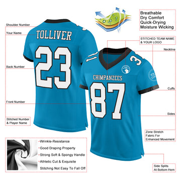 Custom Panther Blue White-Black Mesh Authentic Football Jersey