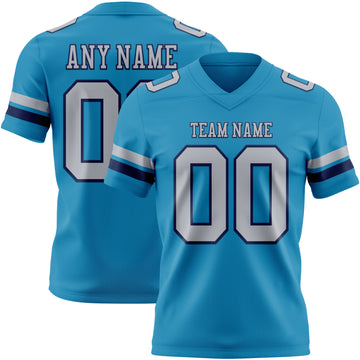 Custom Panther Blue Gray-Navy Mesh Authentic Football Jersey