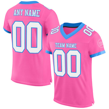Custom Pink White-Electric Blue Mesh Authentic Football Jersey