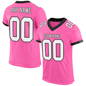 Custom Pink White-Black Mesh Authentic Football Jersey