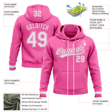 Custom Stitched Pink White-Pink Baseball Pullover Sweatshirt Hoodie