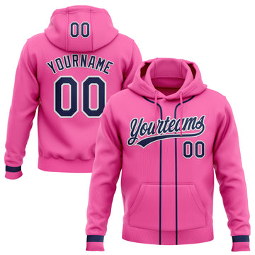 Custom Stitched Pink Navy-White Baseball Pullover Sweatshirt Hoodie