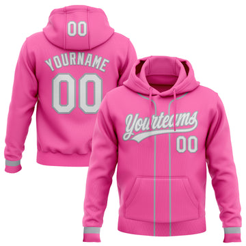 Custom Stitched Pink White-Gray Baseball Pullover Sweatshirt Hoodie