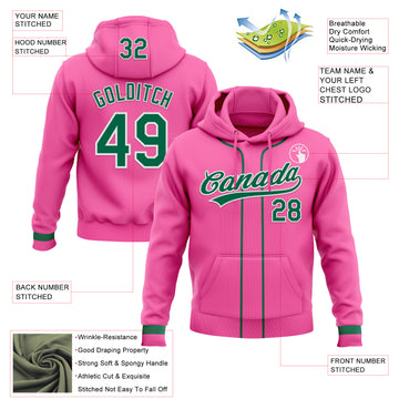 Custom Stitched Pink Kelly Green-White Baseball Pullover Sweatshirt Hoodie