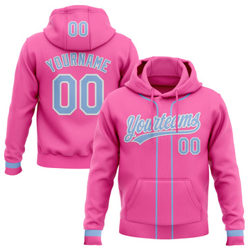 Custom Stitched Pink Light Blue-White Baseball Pullover Sweatshirt Hoodie