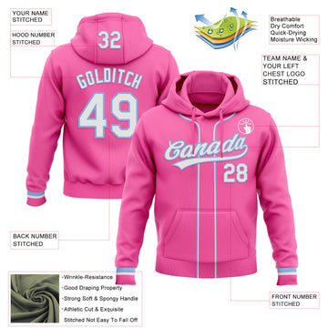 Custom Stitched Pink White-Light Blue Baseball Pullover Sweatshirt Hoodie
