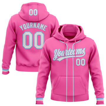 Custom Stitched Pink White-Light Blue Baseball Pullover Sweatshirt Hoodie