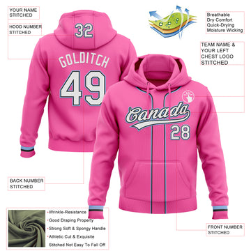 Custom Stitched Pink White Light Blue-Black Baseball Pullover Sweatshirt Hoodie