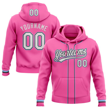 Custom Stitched Pink White Light Blue-Black Baseball Pullover Sweatshirt Hoodie
