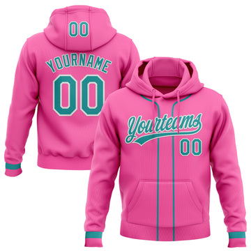 Custom Stitched Pink Teal-White Baseball Pullover Sweatshirt Hoodie