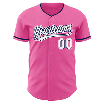 Custom Pink White-Navy Authentic Baseball Jersey