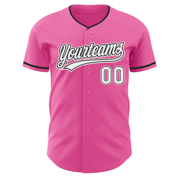 Custom Pink White-Black Authentic Baseball Jersey