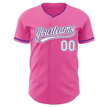 Custom Pink White-Purple Authentic Baseball Jersey