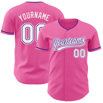 Custom Pink White-Purple Authentic Baseball Jersey