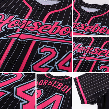 Custom Black Royal Pinstripe Royal Red-White Authentic Baseball Jersey