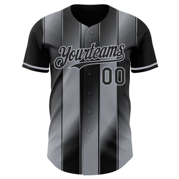 Custom Black-Gray Gradient Classic Vertical Stripe Authentic Baseball Jersey