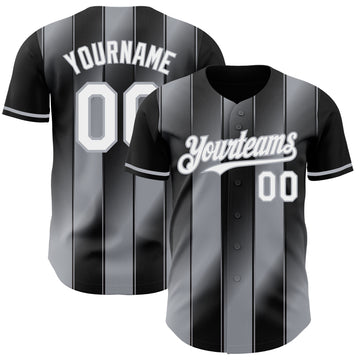 Custom Black White-Gray Gradient Classic Vertical Stripe Authentic Baseball Jersey