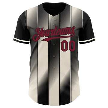 Custom Black Crimson-Cream Gradient Classic Vertical Stripe Authentic Baseball Jersey