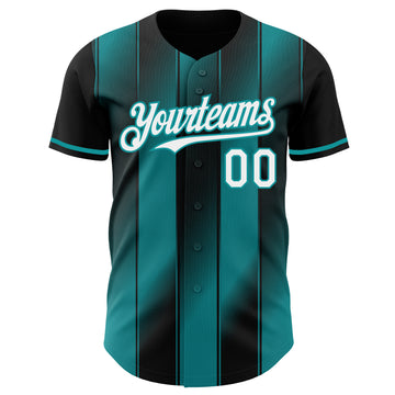 Custom Black White-Teal Gradient Classic Vertical Stripe Authentic Baseball Jersey