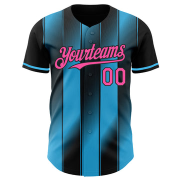 Custom Black Pink-Sky Blue Gradient Classic Vertical Stripe Authentic Baseball Jersey